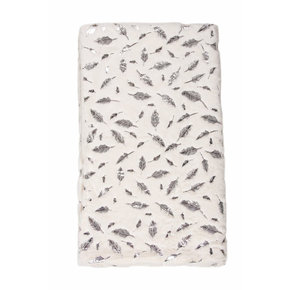 Luxe Home Decor Signature Faux Fur Throw | 1-Piece | Silver leaf on ivory - Picture 3 of 4